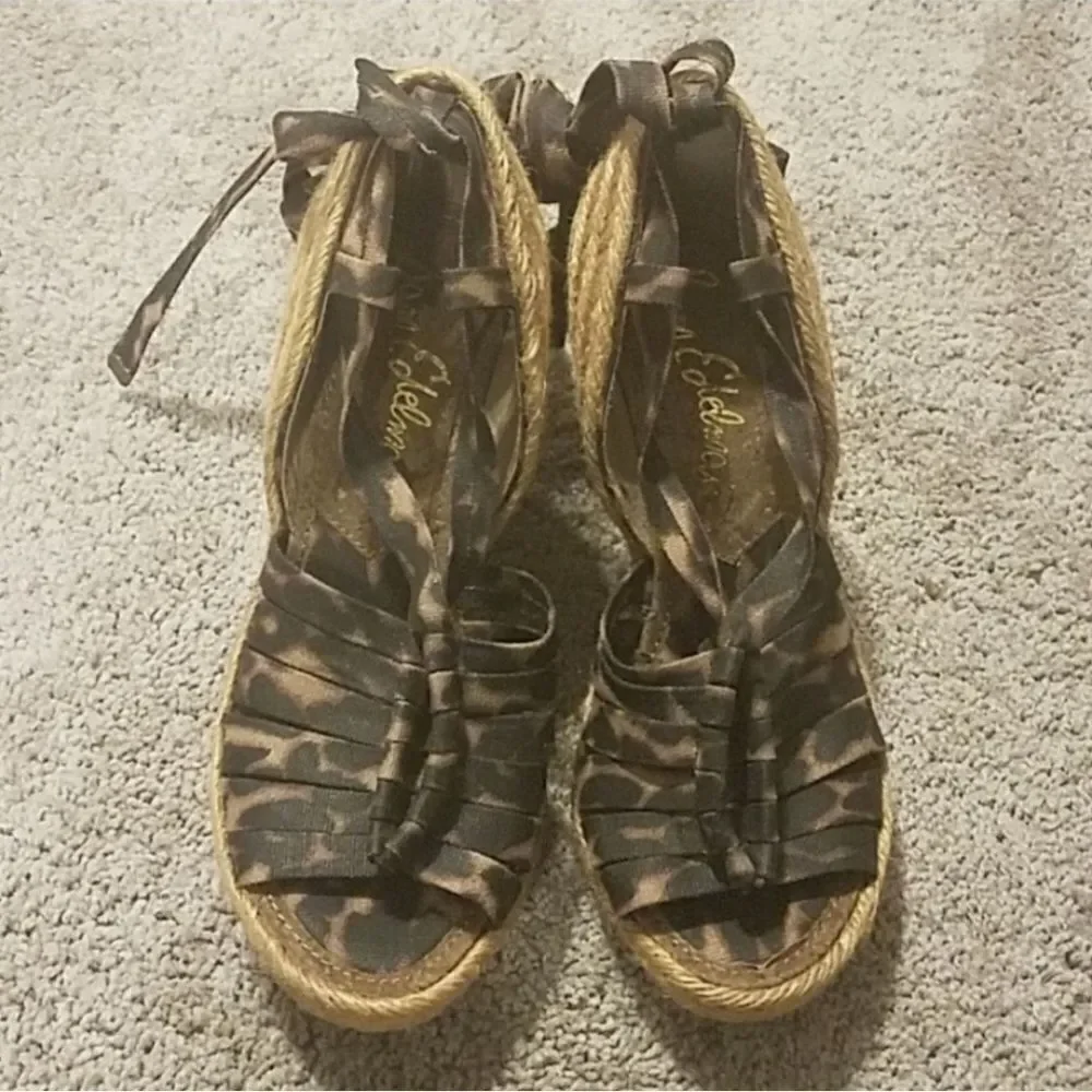 Sam Edelman Lexi Cheetah Leopard Animal Print Espadrille Platform Wedge 7.5‎